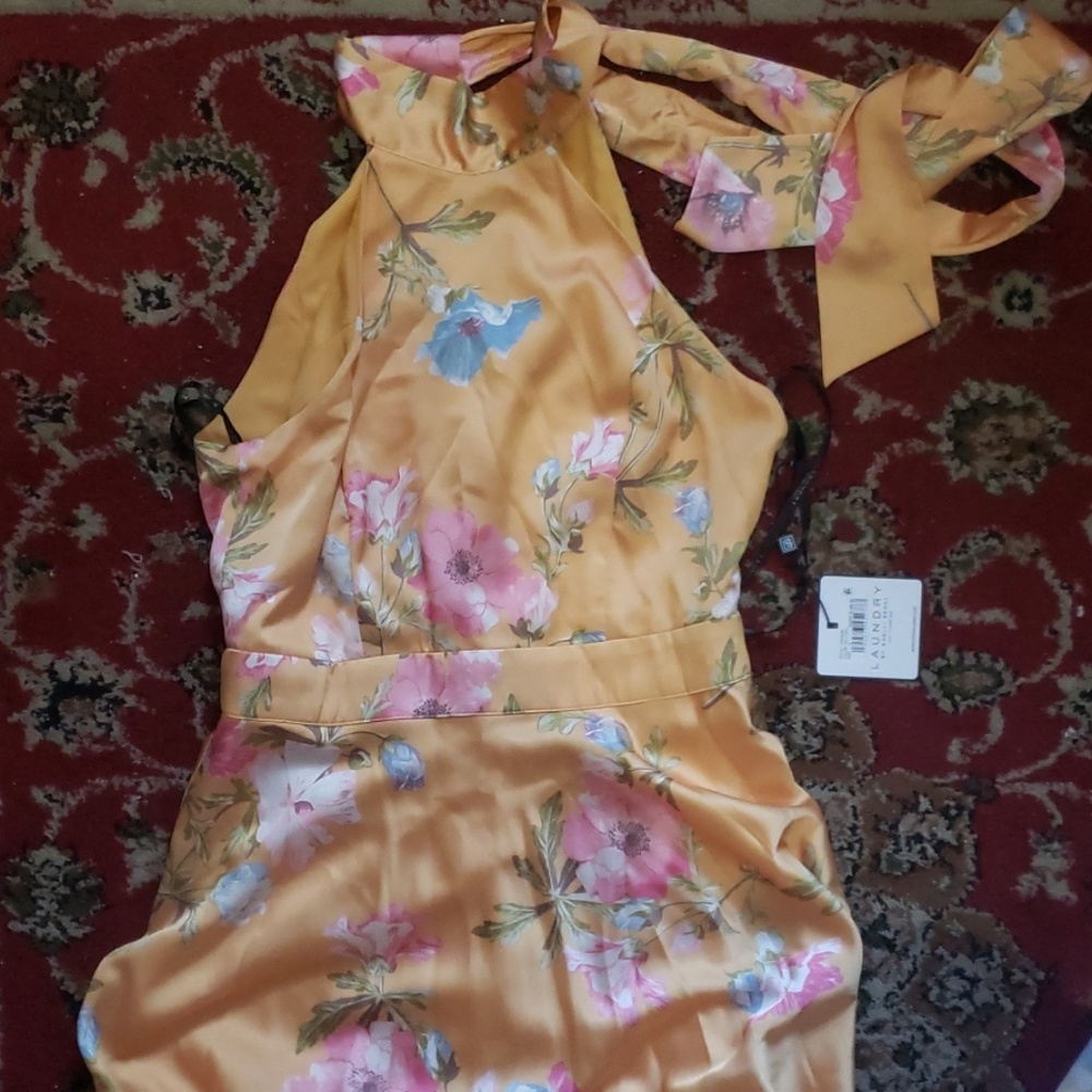 LAUNDRY BY SHELLI SEGAL FLORAL HALTER SATIN MAXI DRESS SIZE 2 - Picture 3 of 8